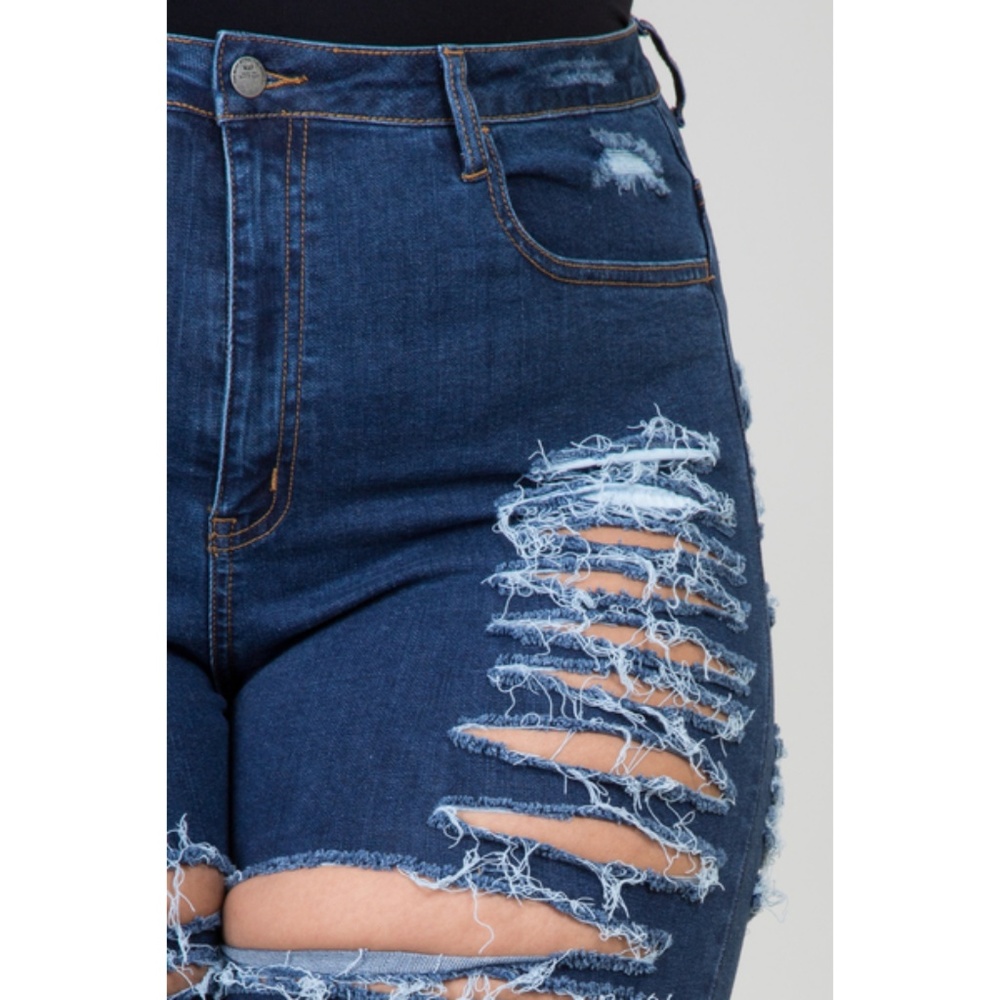 1x dark blue destroyed denim Bermuda shorts - Picture 4 of 6